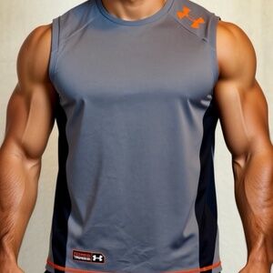 Under Armour Tank Top Mens Size Large Gray Orange Heat Gear Basketball Gym